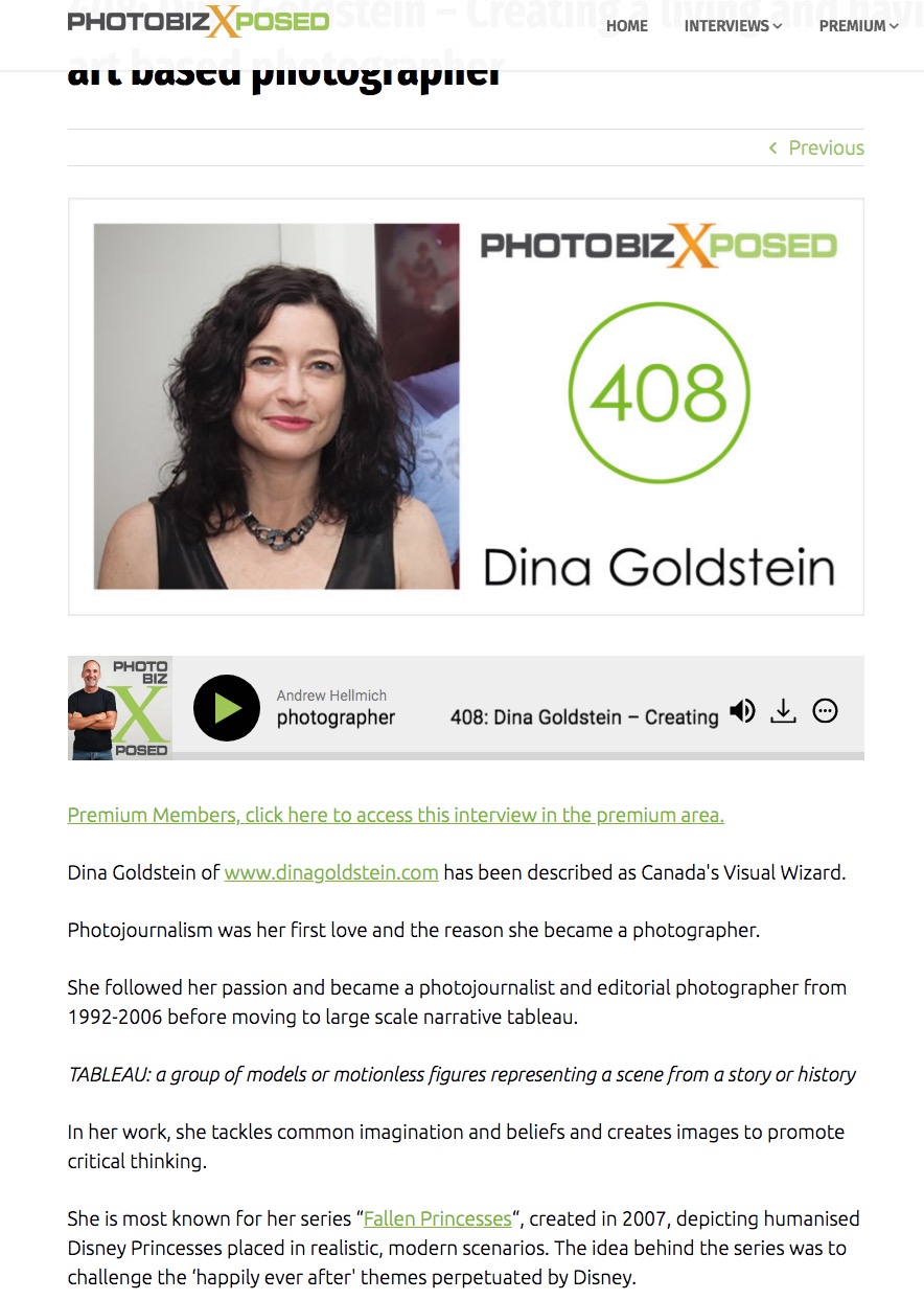 Photographer Dina Goldstein discusses the business of photography on PHOTOBIZ podcast
