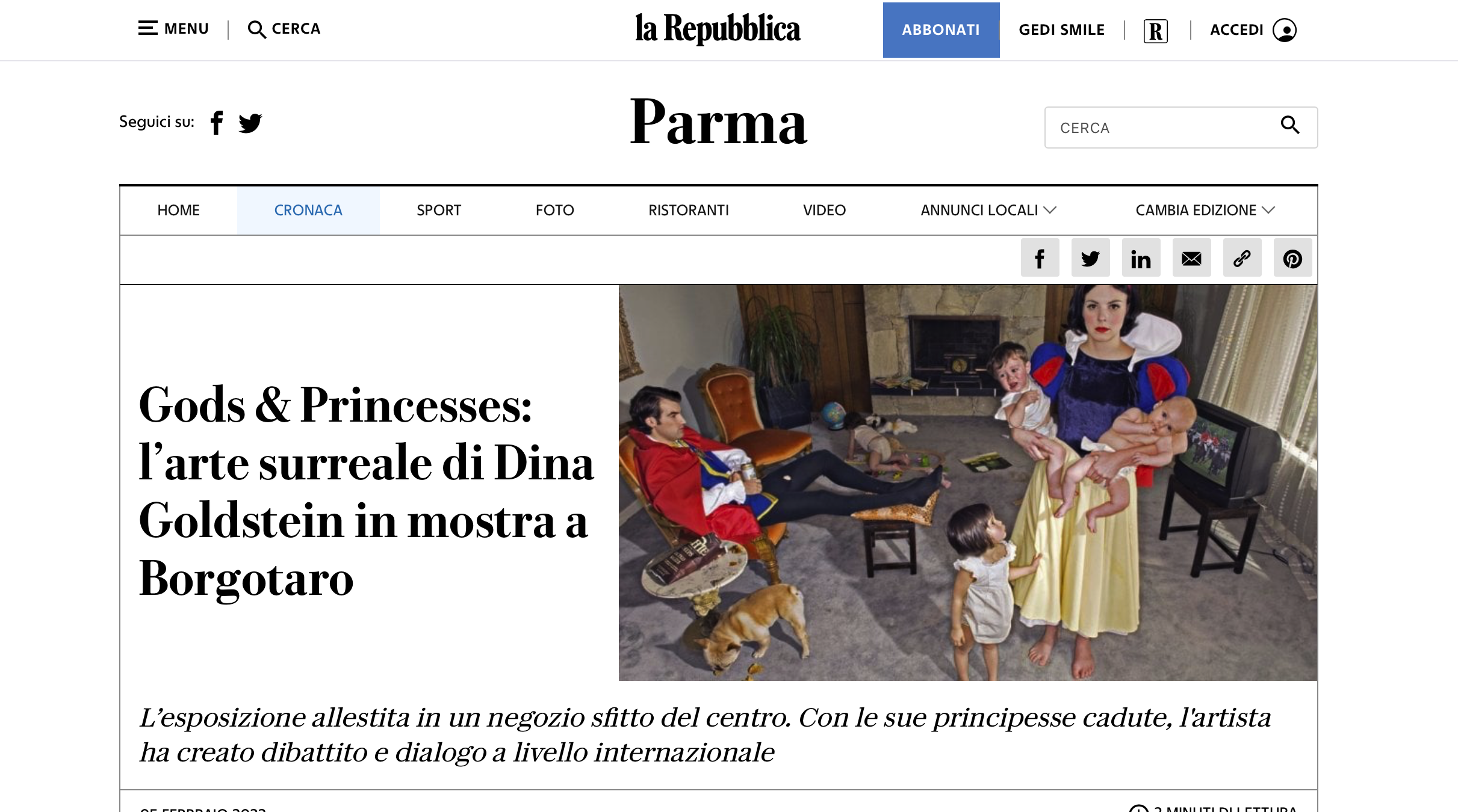 La Repubblica Dina Goldstein Fallen Princesses news paper article